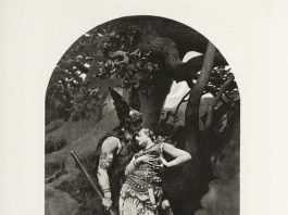 Wotan takes leave of Brunhild (1892) by Konrad Dielitz.
