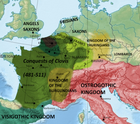 Map Showing Conquests Of Clovis 475x420 